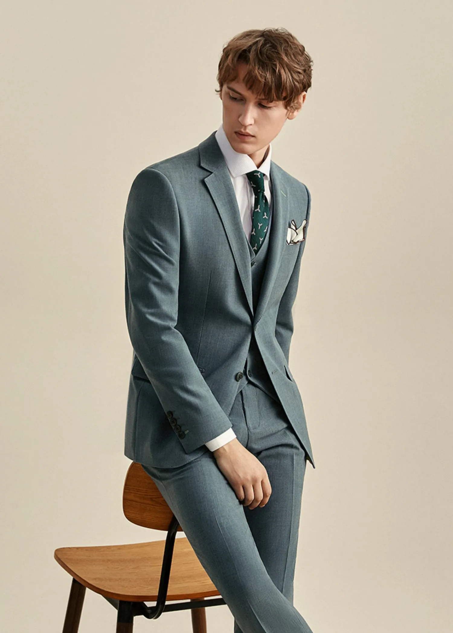 Clementine Groom Airy Blue Suit, Vest, Pants (3 Piece)