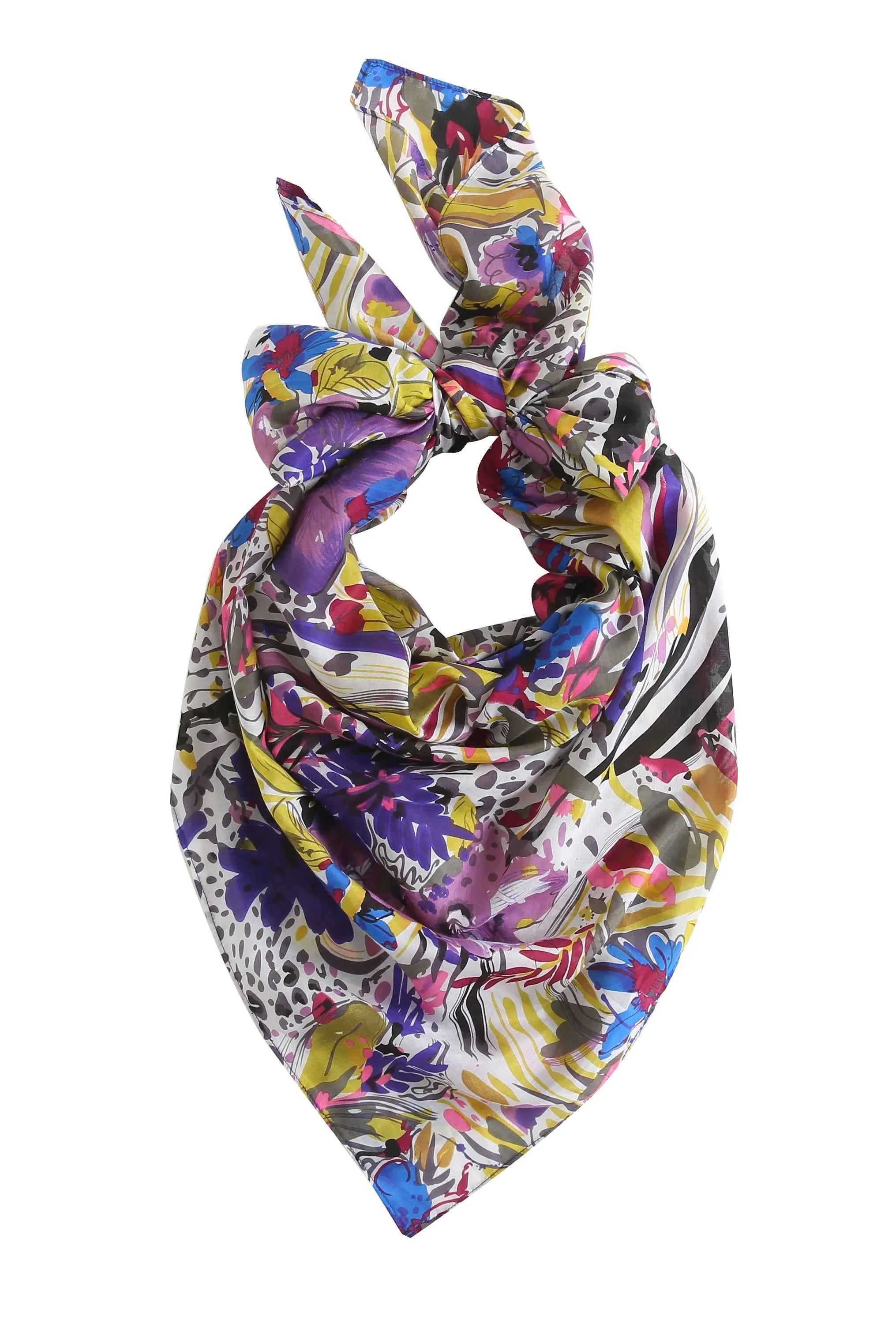 Cotton Silk Oversized Square Scarf Wrap Shawl, Multicolored Floral Foliage Print Cotton Silk Scarf, Mother's Day Gift
