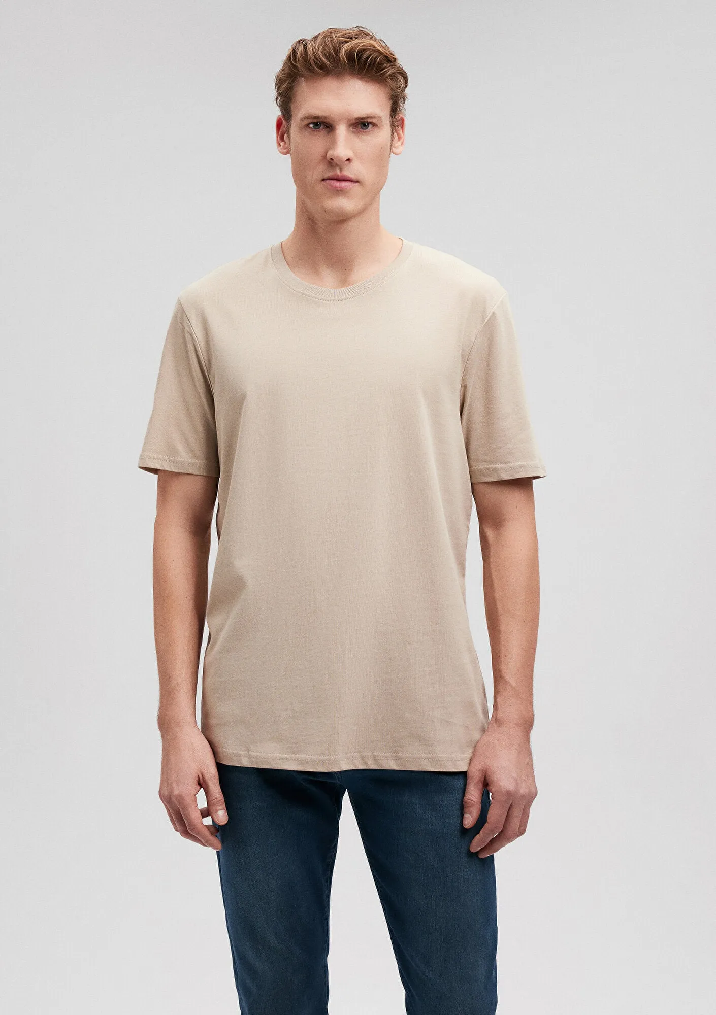 Crew Neck Beige Basic T-Shirt