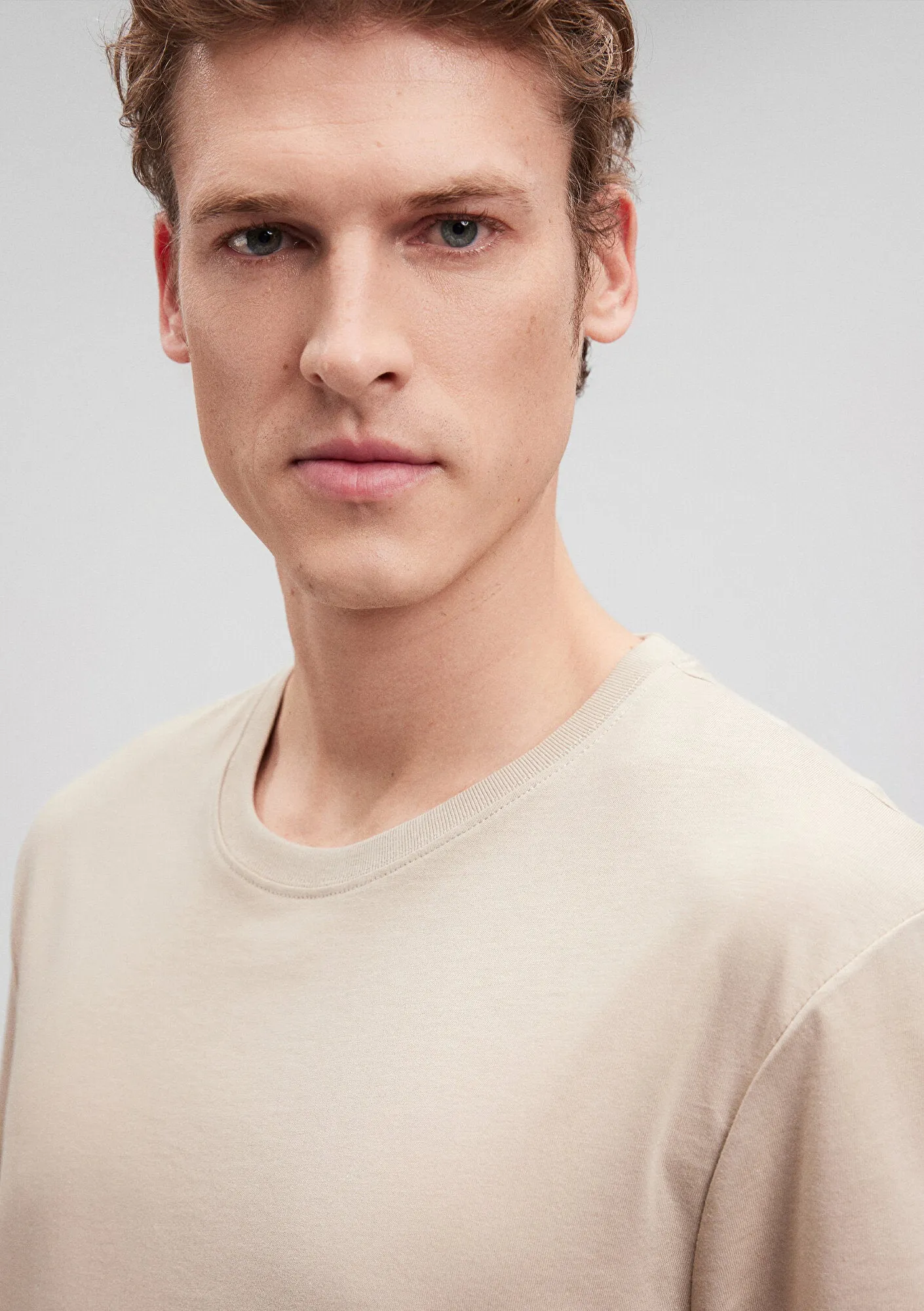 Crew Neck Beige Basic T-Shirt