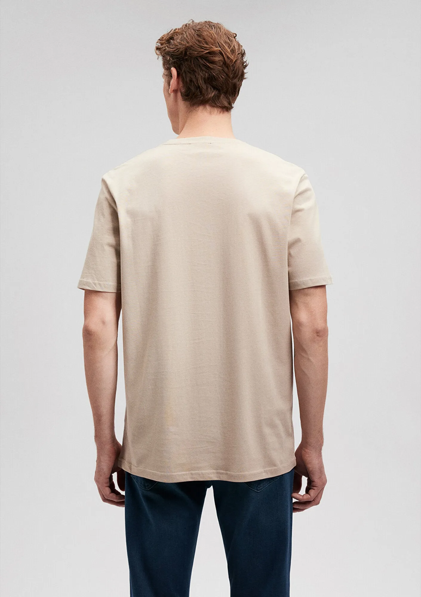 Crew Neck Beige Basic T-Shirt