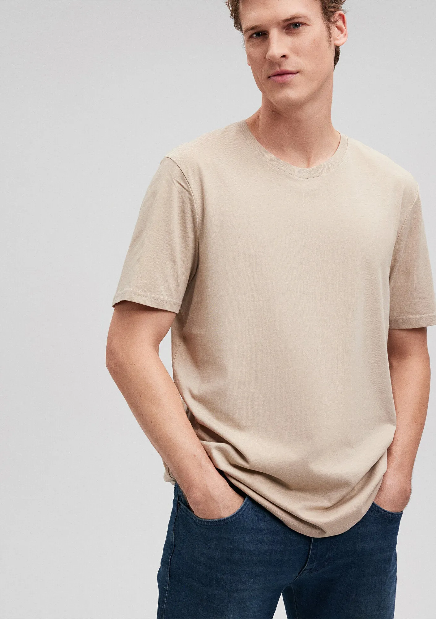 Crew Neck Beige Basic T-Shirt