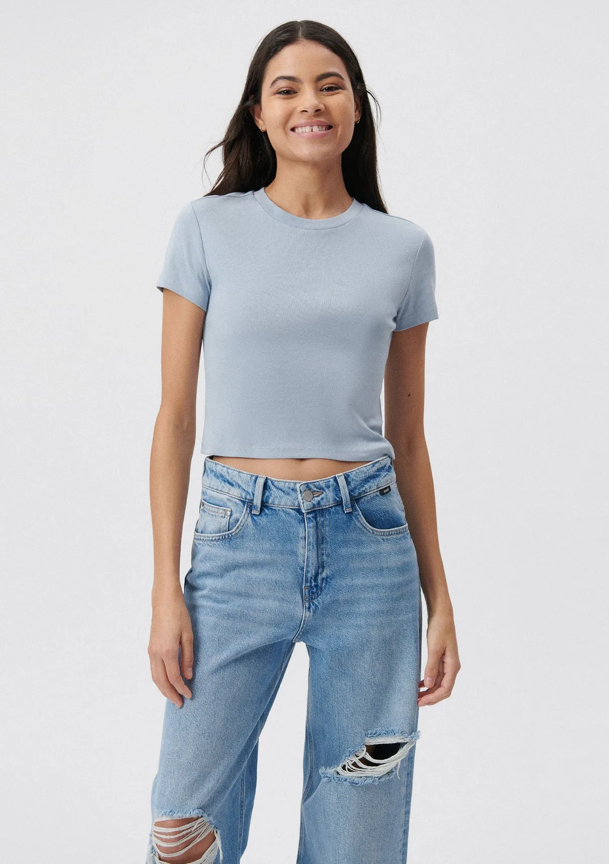 Crew Neck Blue Basic T-Shirt