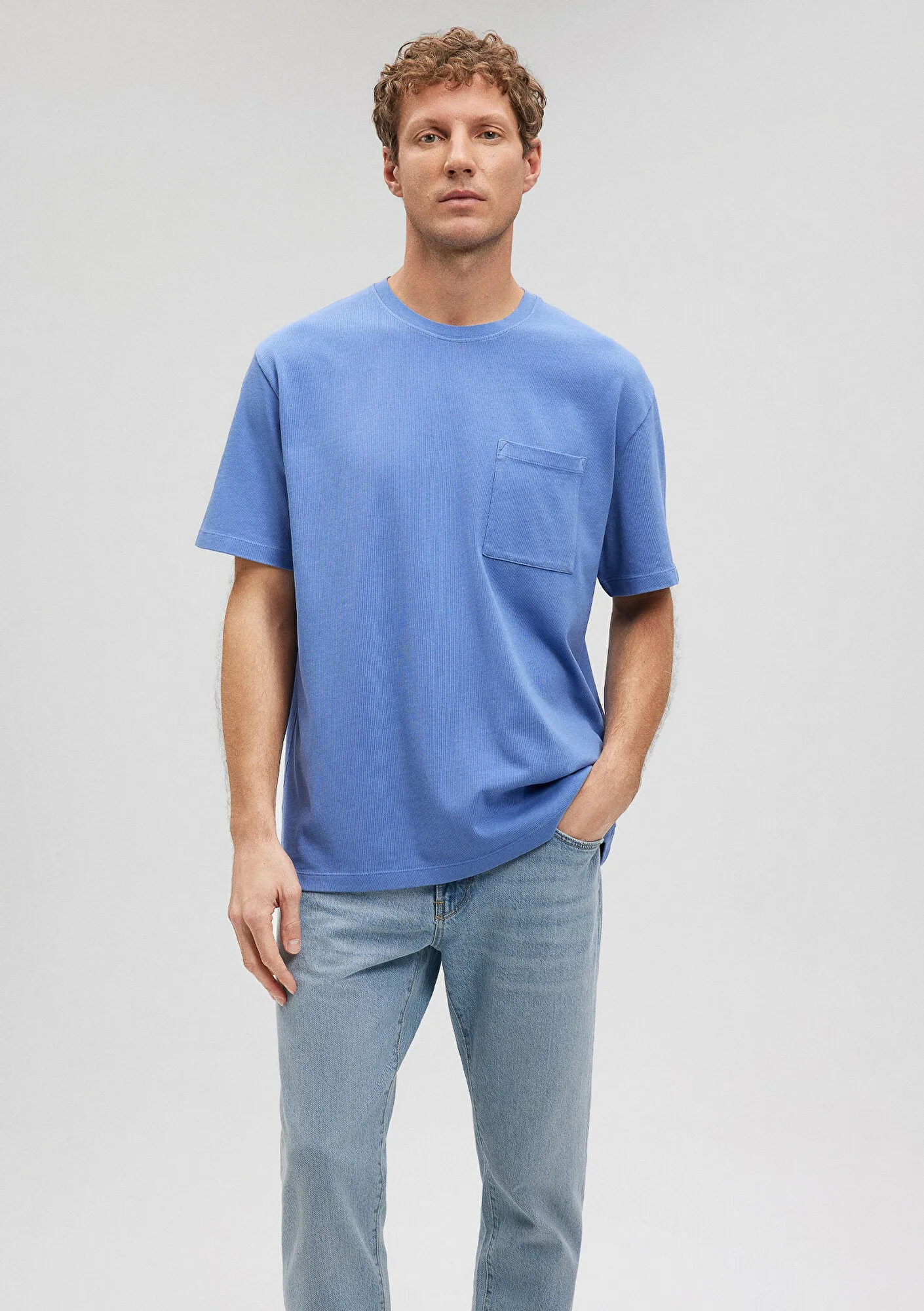 Crew Neck Blue Basic T-Shirt