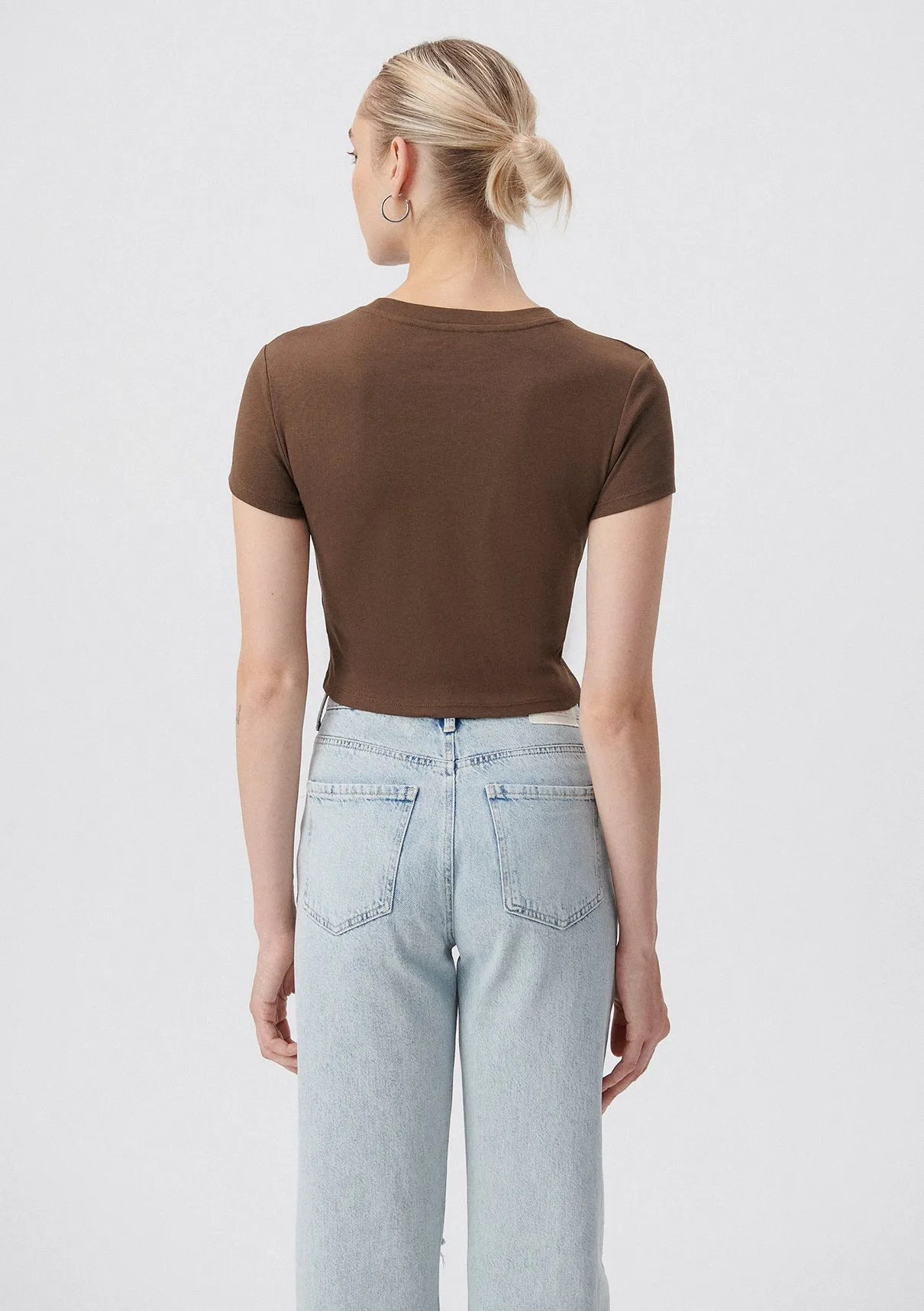 Crew Neck Brown Basic T-Shirt