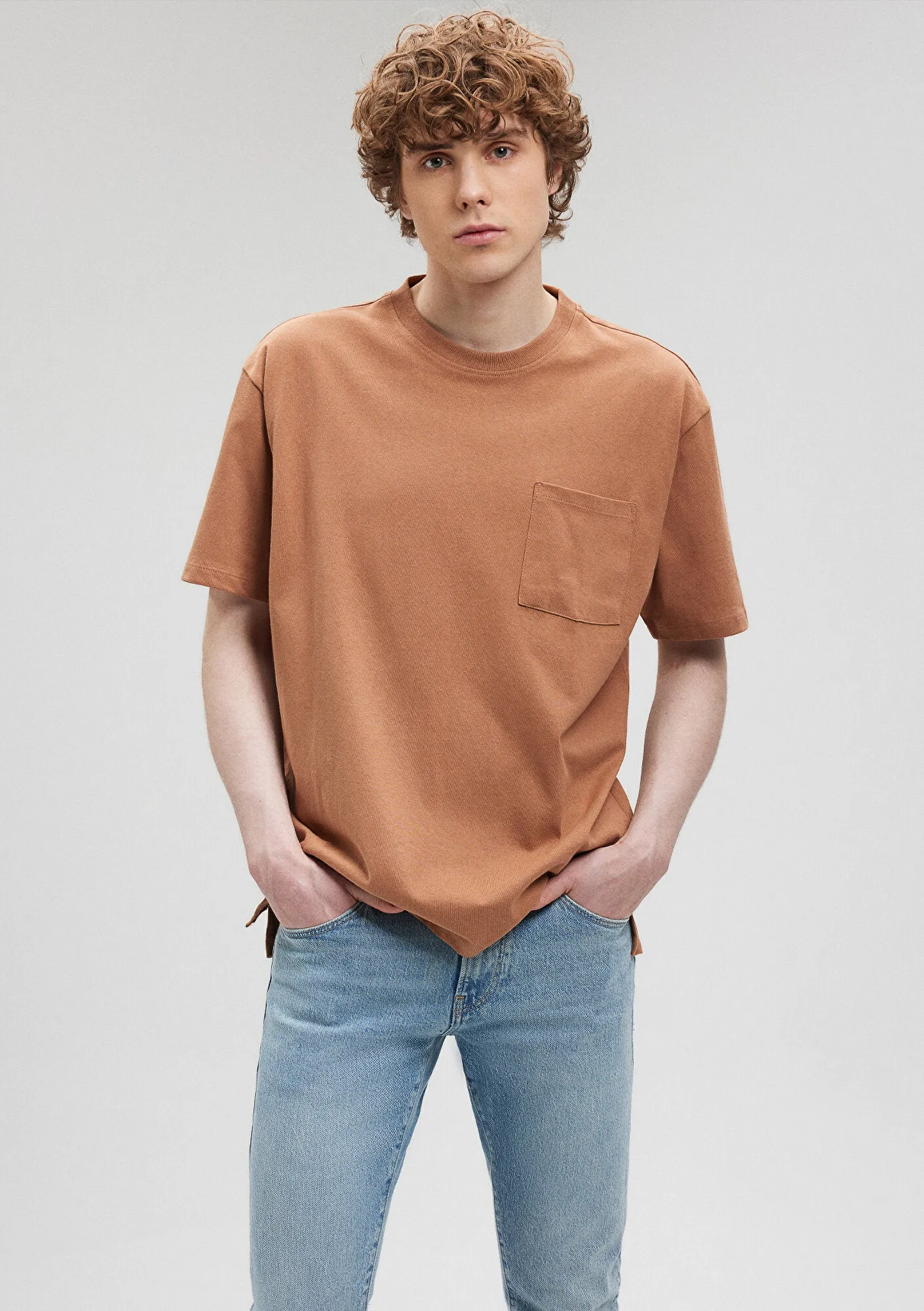 Crew Neck Brown Basic T-Shirt