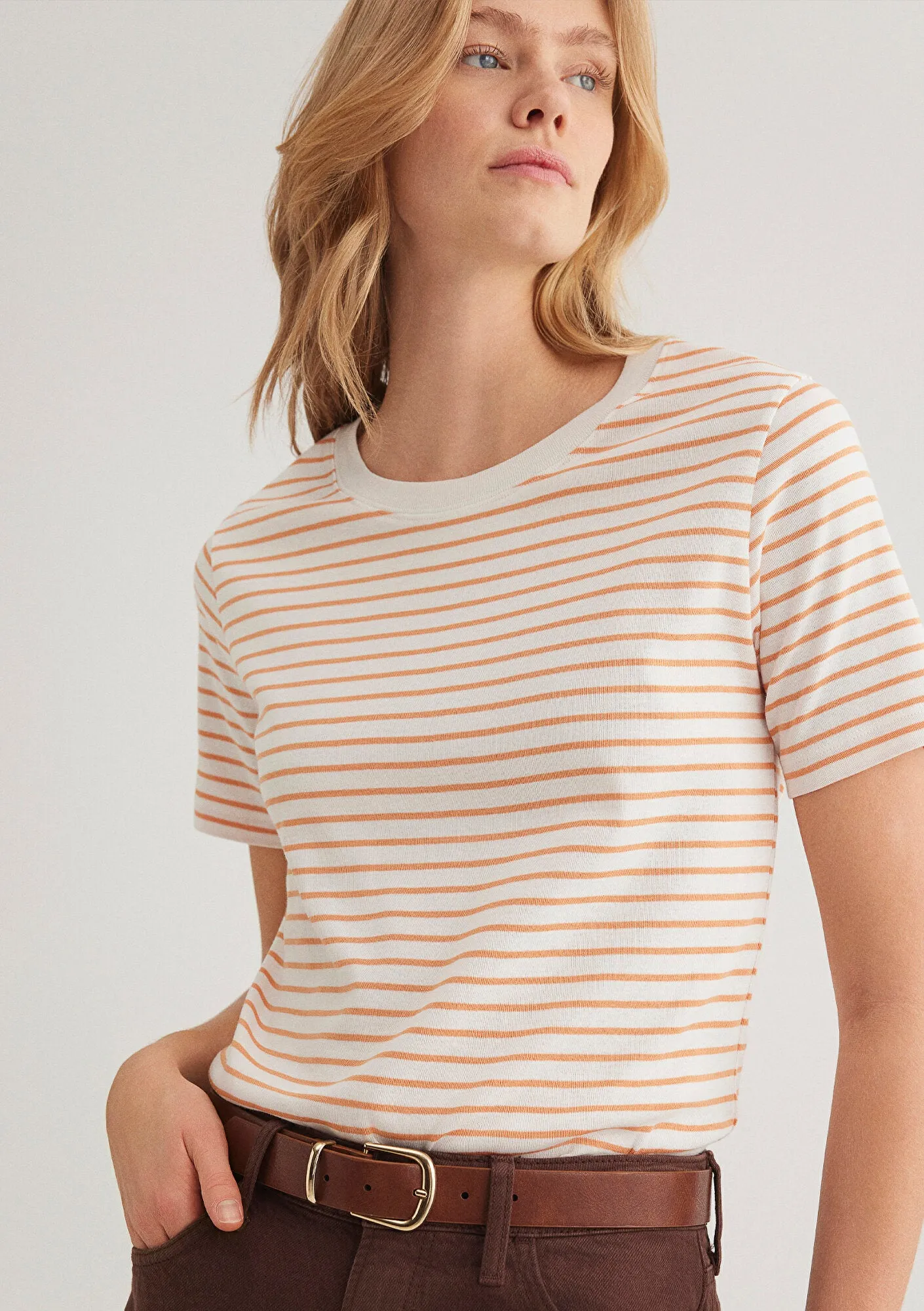 Crew Neck Orange Basic T-Shirt