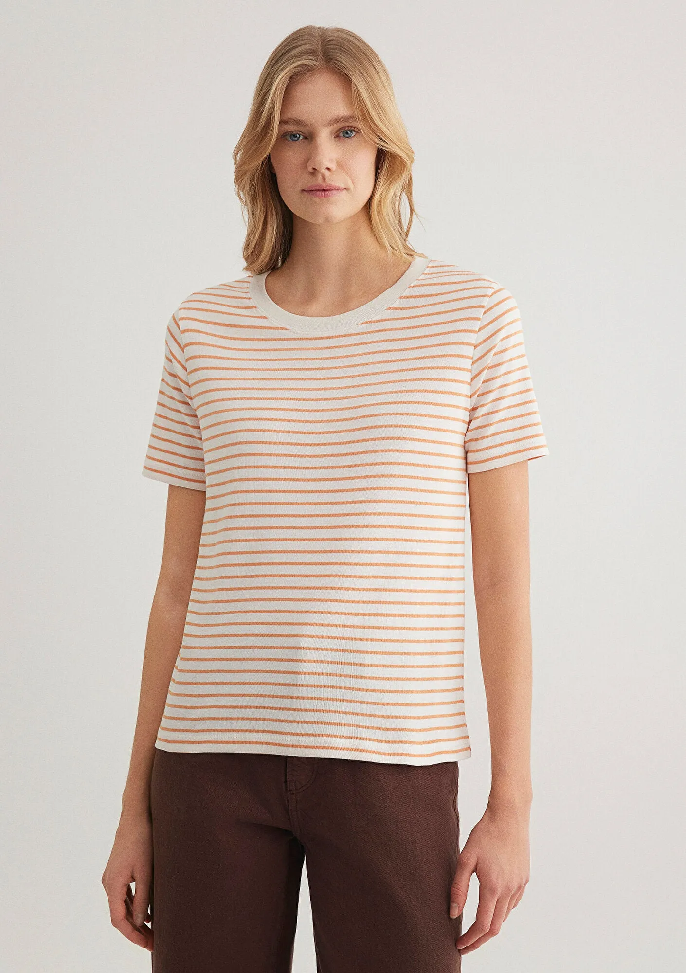 Crew Neck Orange Basic T-Shirt