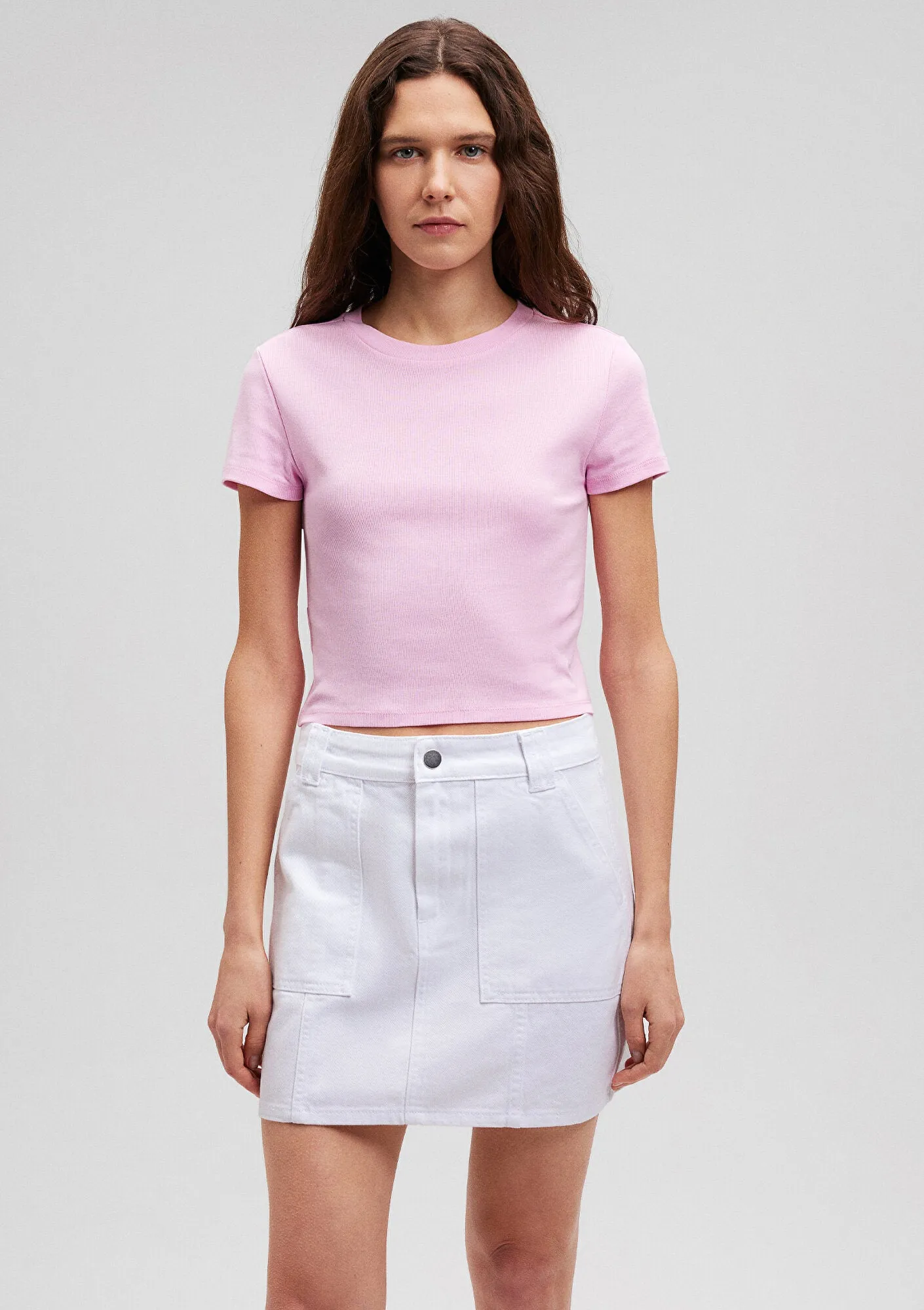 Crew Neck Pink Basic T-Shirt
