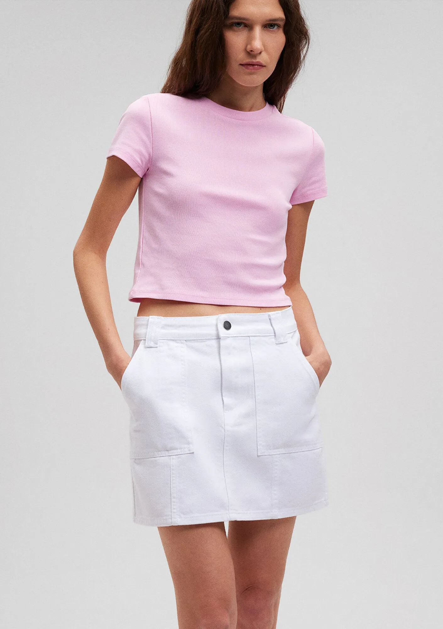 Crew Neck Pink Basic T-Shirt