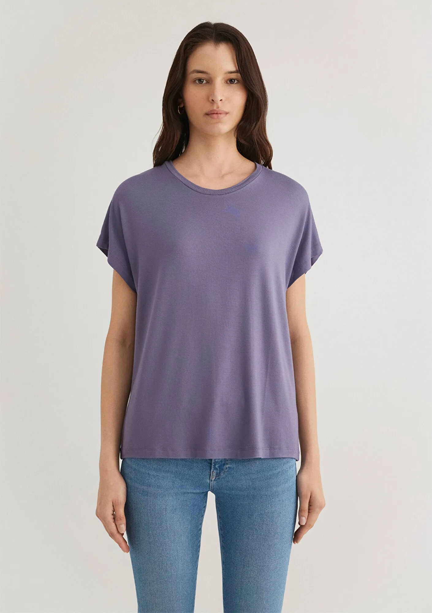 Crew Neck Purple Basic T-Shirt