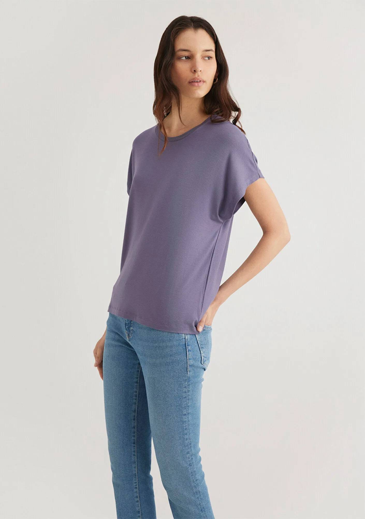 Crew Neck Purple Basic T-Shirt