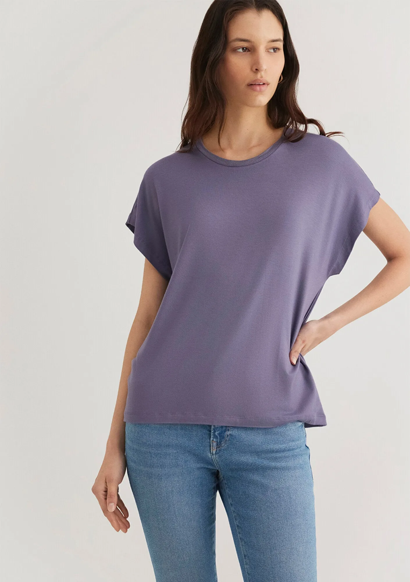 Crew Neck Purple Basic T-Shirt