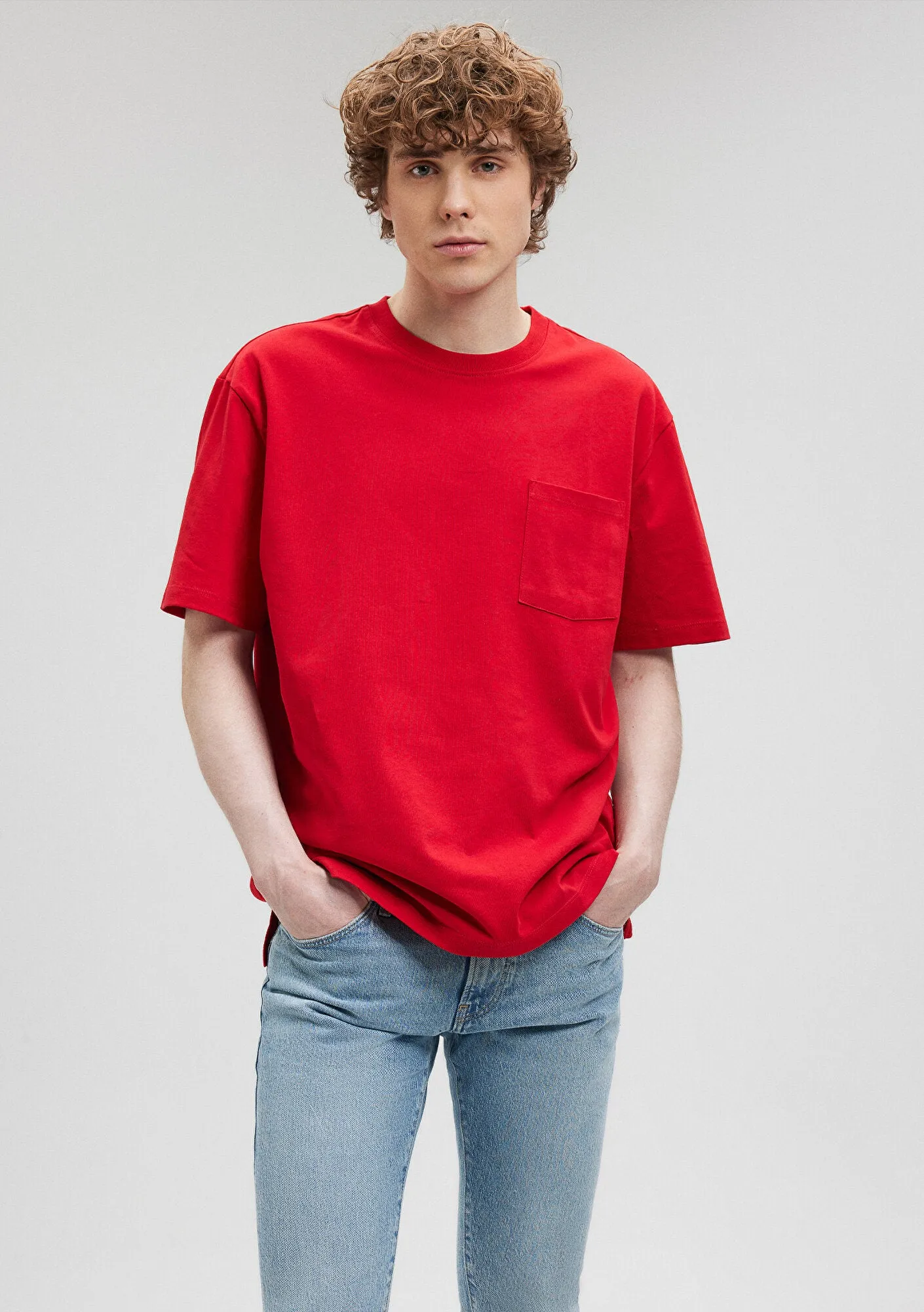 Crew Neck Red Basic T-Shirt