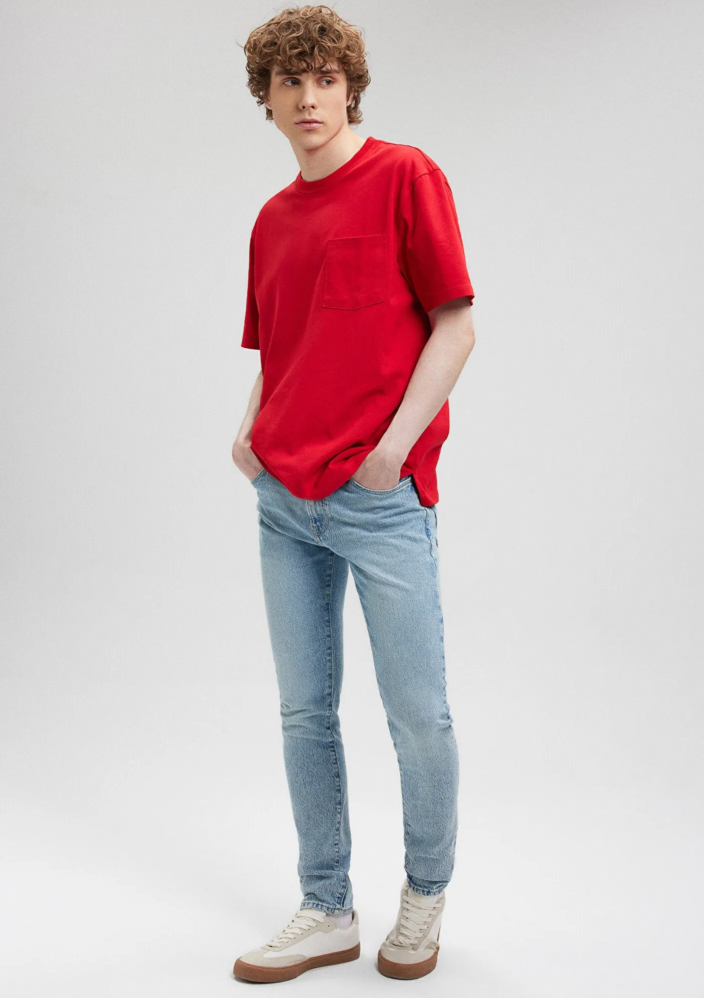 Crew Neck Red Basic T-Shirt