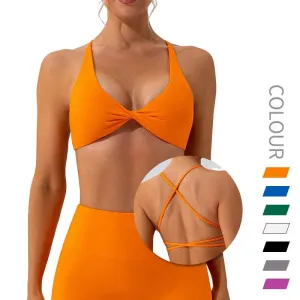 Cross Back Sports Bra with Chest Pad