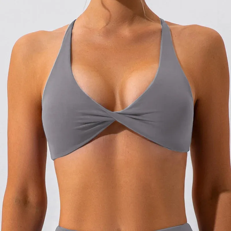 Cross Back Sports Bra with Chest Pad