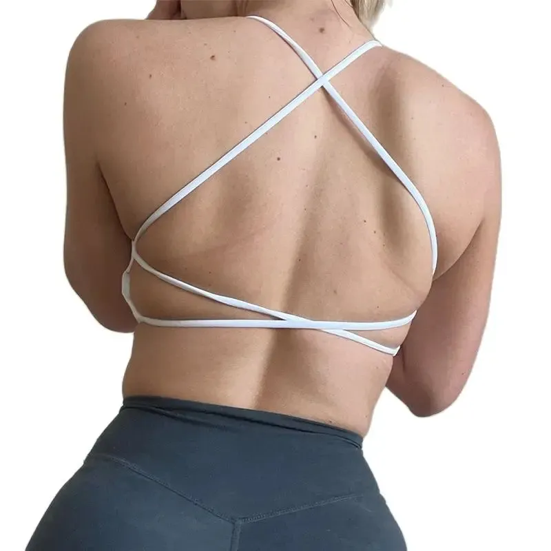 Cross Back Sports Bra with Chest Pad