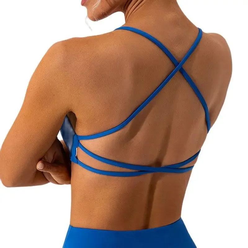 Cross Back Sports Bra with Chest Pad