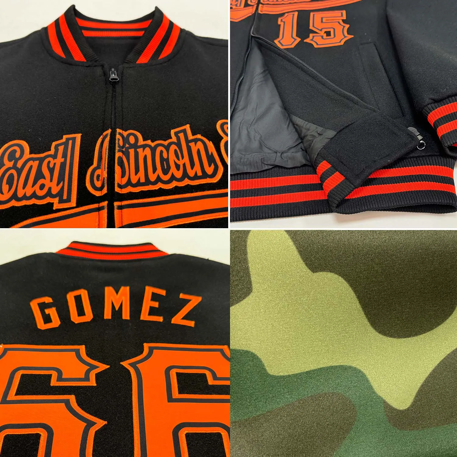 Custom Camo Navy-Light Blue Bomber Varsity Letterman Salute To Service Zipper Jacket