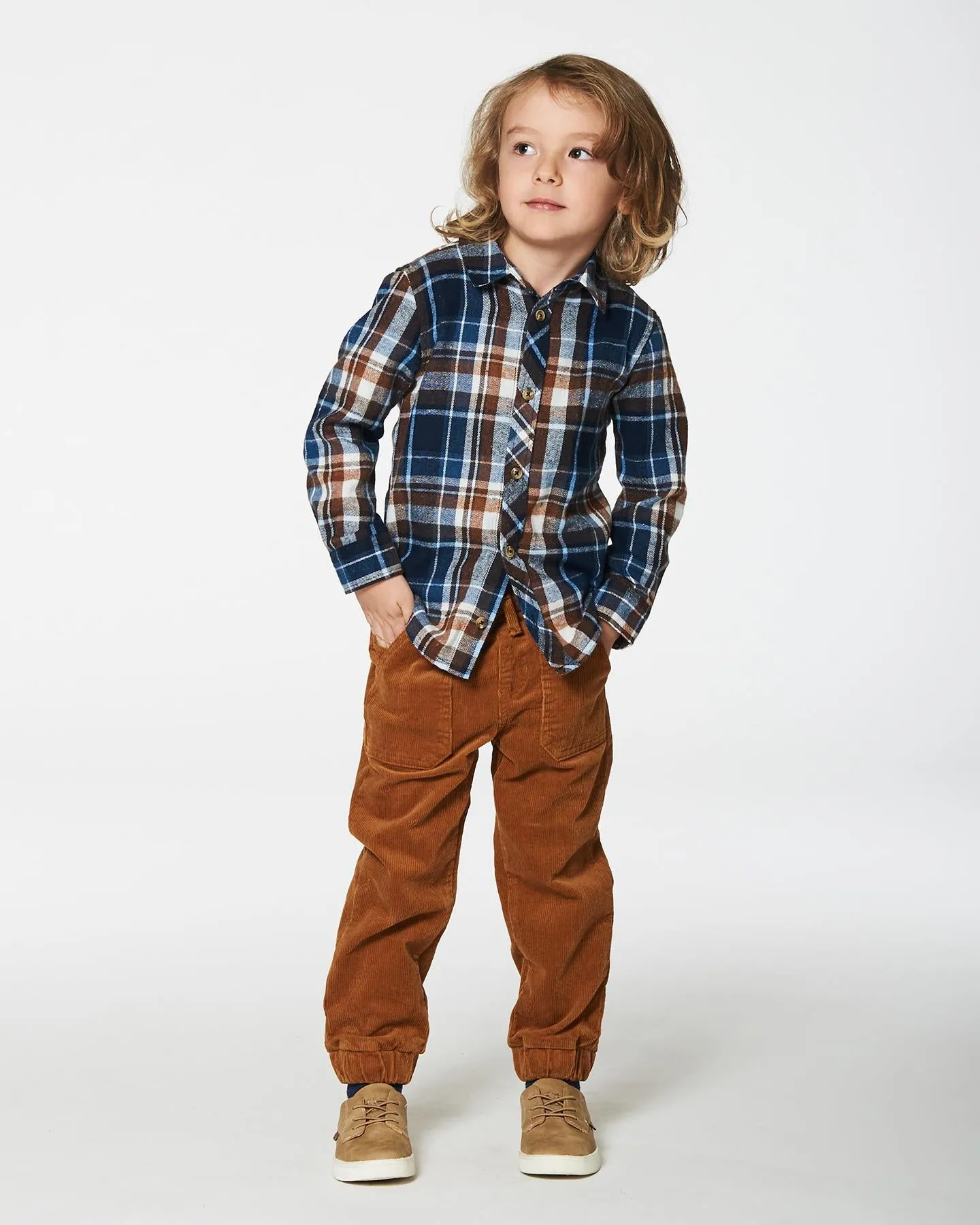 Deux Par Deux Plaid Long Sleeve Top