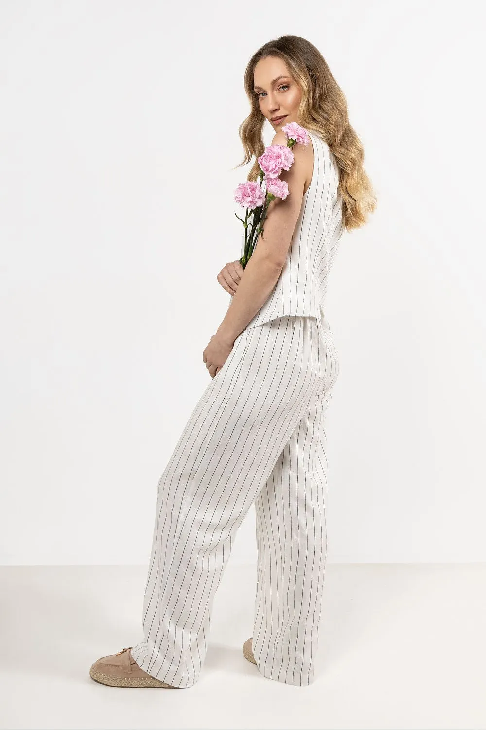 Elegant Striped Wide-Leg Linen Trousers