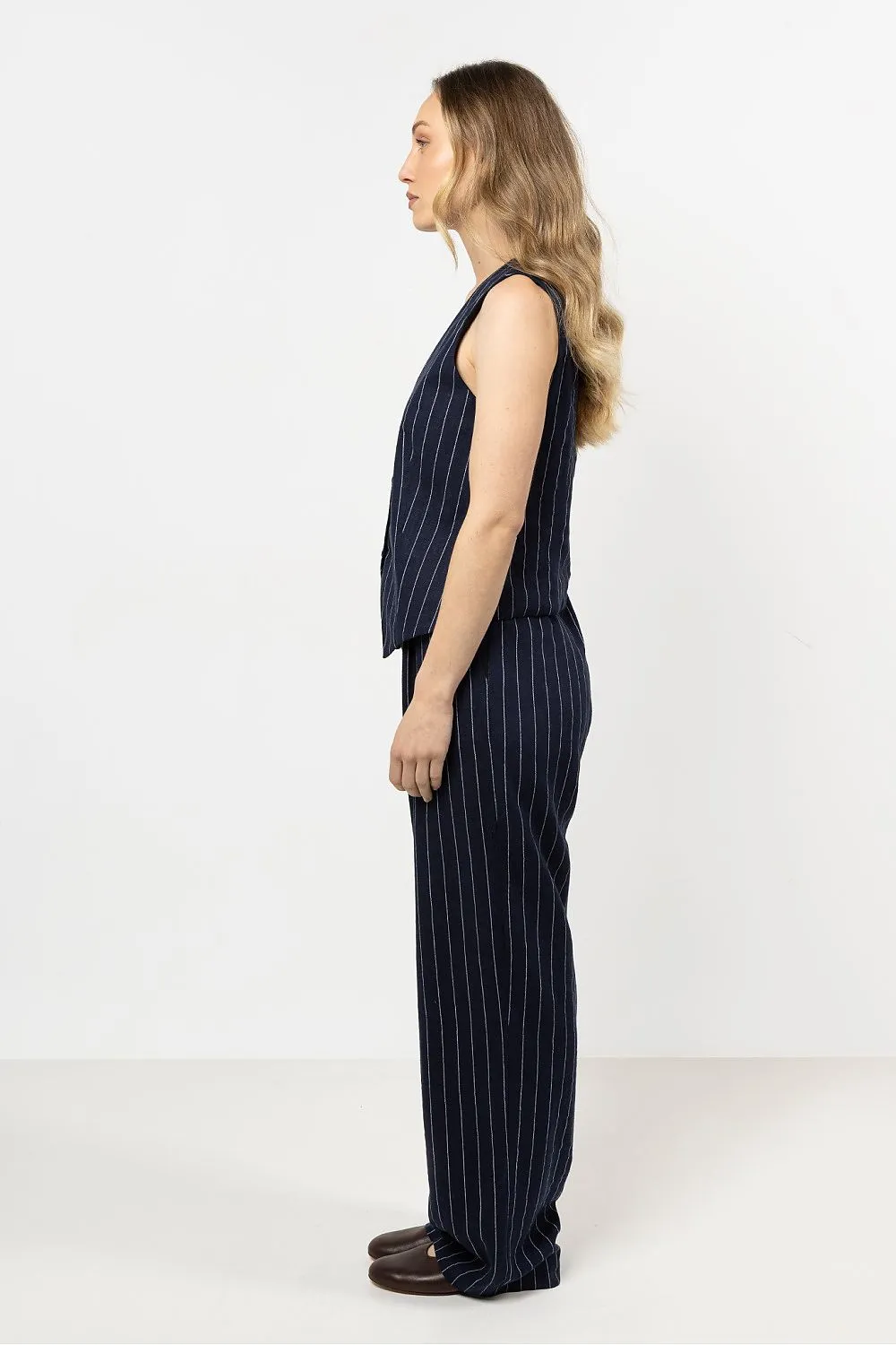 Elegant Striped Wide-Leg Linen Trousers