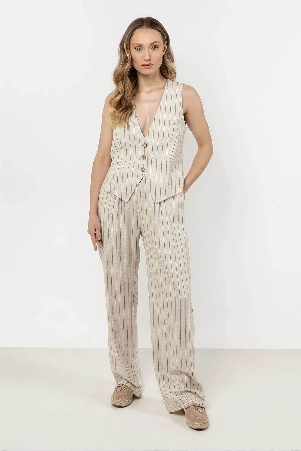 Elegant Striped Wide-Leg Linen Trousers