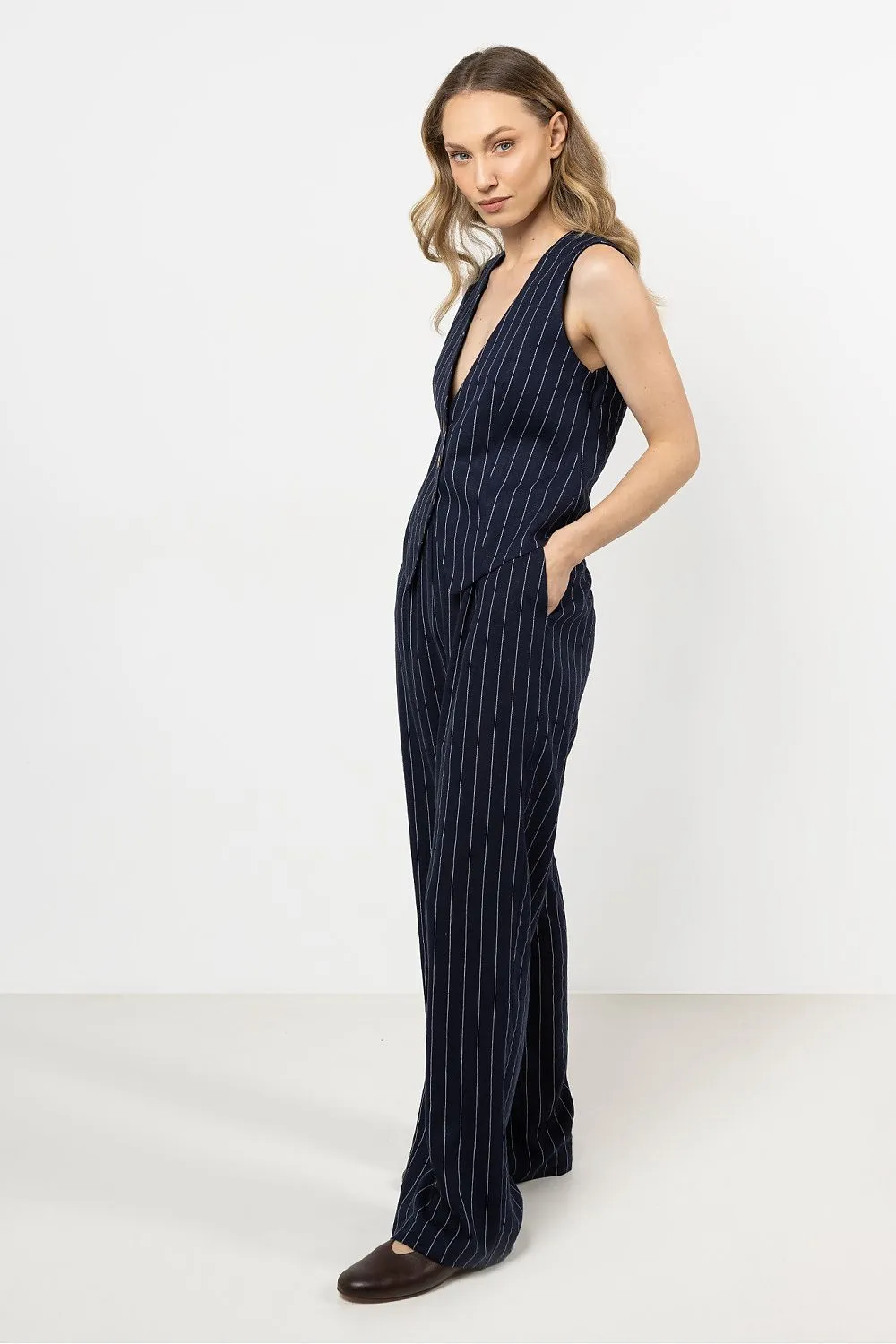 Elegant Striped Wide-Leg Linen Trousers