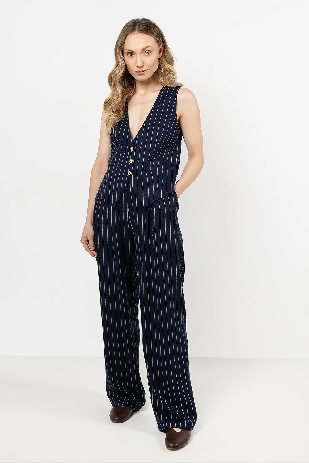 Elegant Striped Wide-Leg Linen Trousers