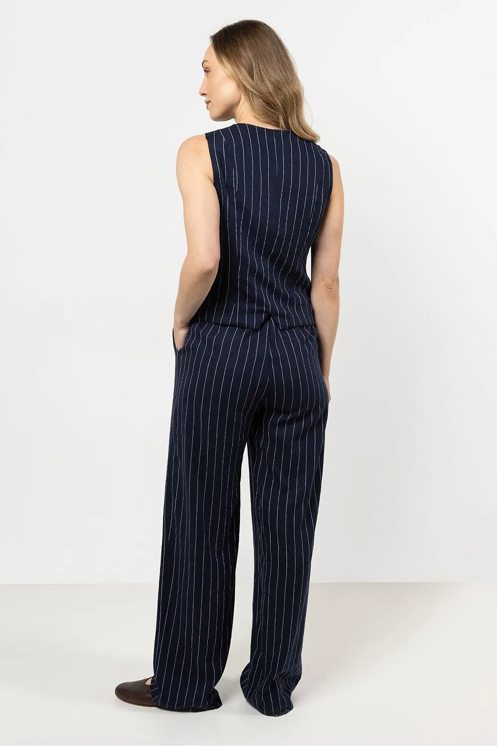 Elegant Striped Wide-Leg Linen Trousers
