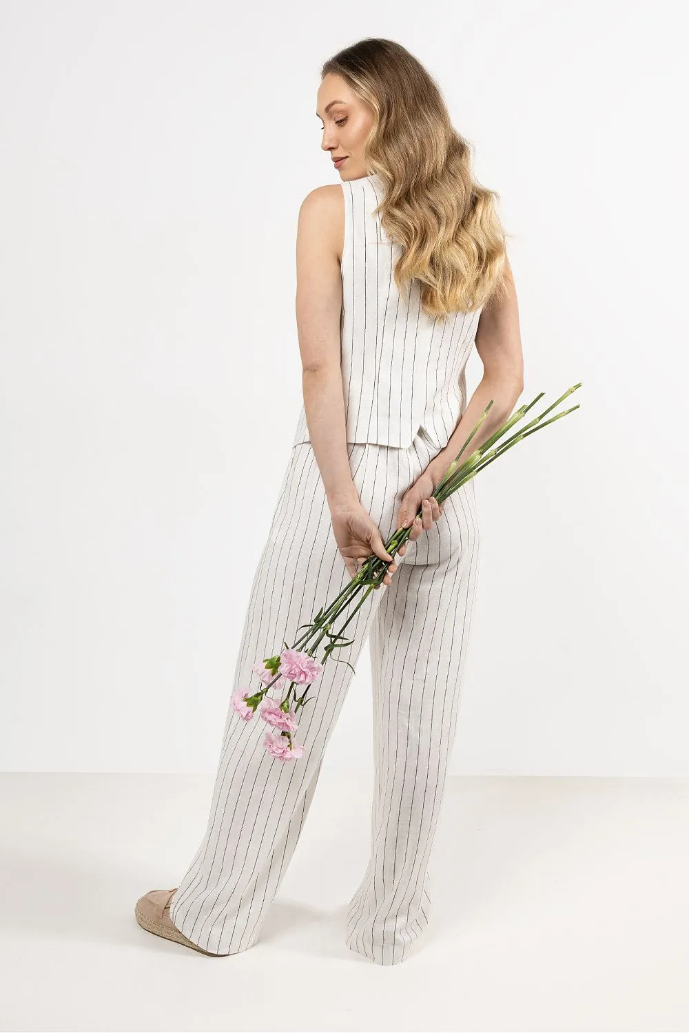 Elegant Striped Wide-Leg Linen Trousers