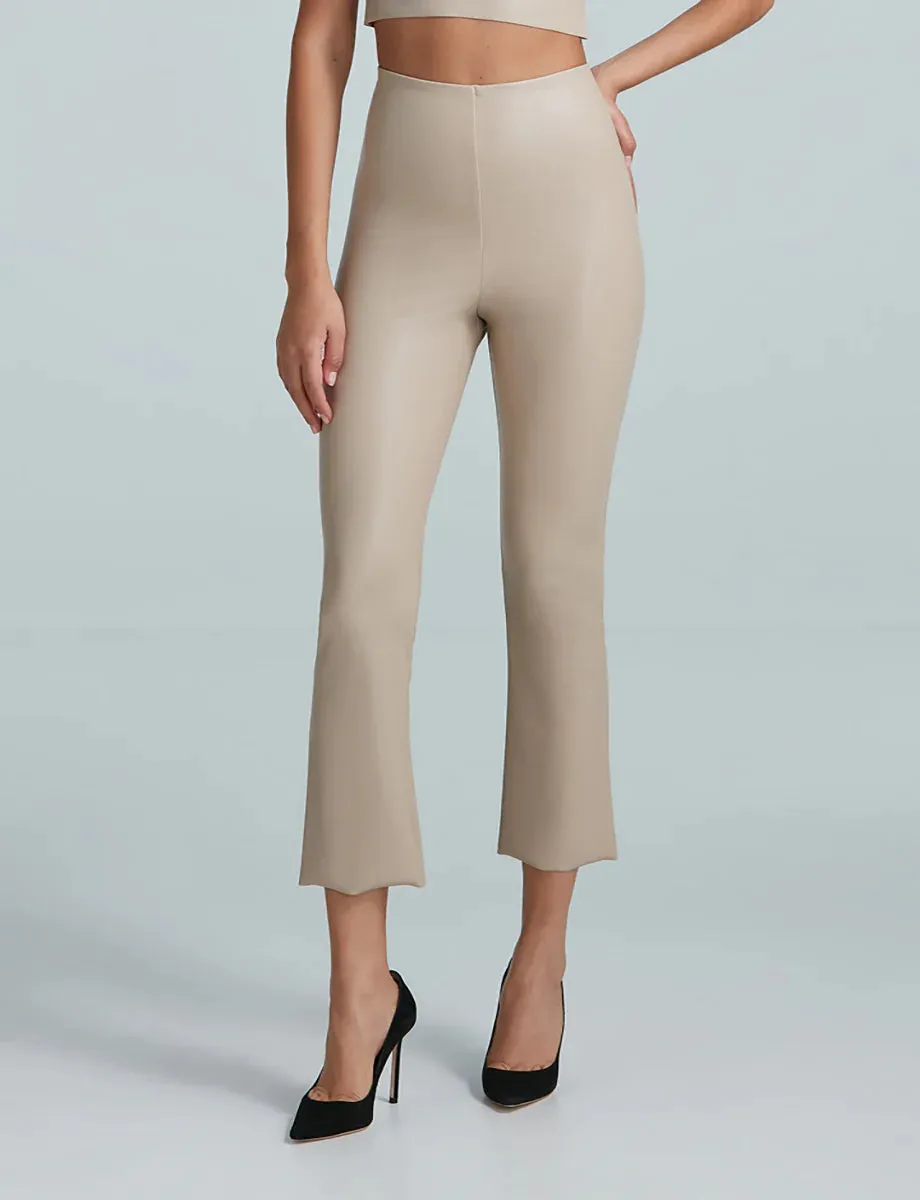 FAUX LEATHER CROP FLARE SAND