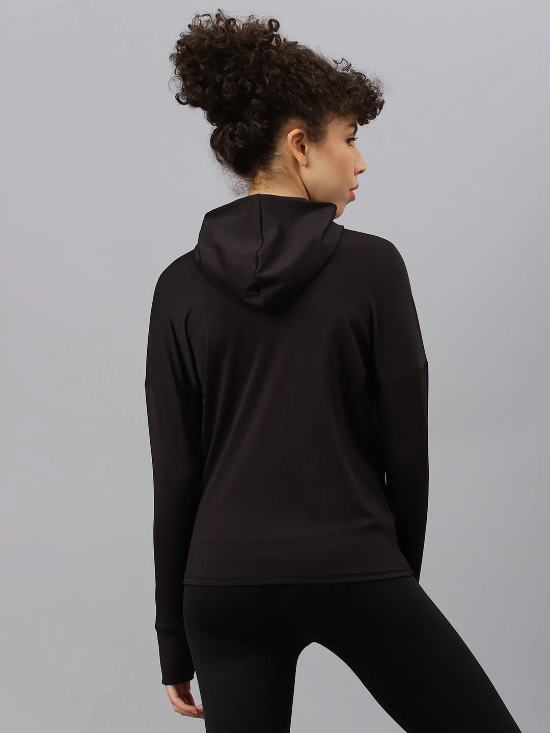Fitkin women's black full zipper hooded jacket