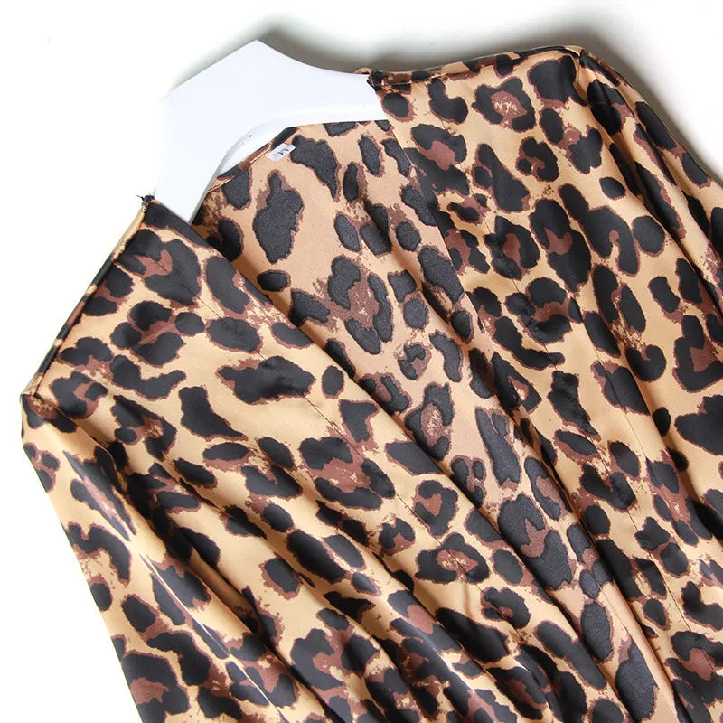 Five-piece Pajamas Women's Summer Sexy Leopard Print Thin Ice Silk Suspenders