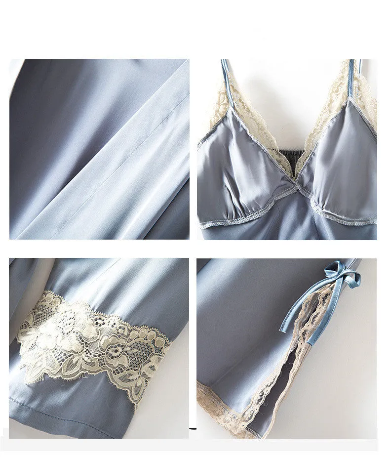 Five-piece Pajamas Women's Summer Sexy Leopard Print Thin Ice Silk Suspenders