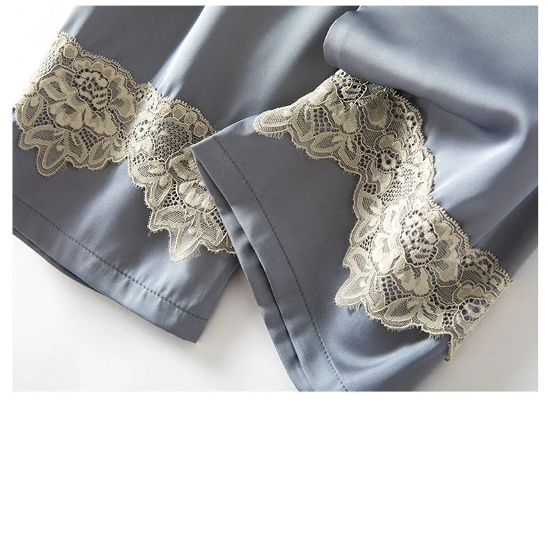 Five-piece Pajamas Women's Summer Sexy Leopard Print Thin Ice Silk Suspenders