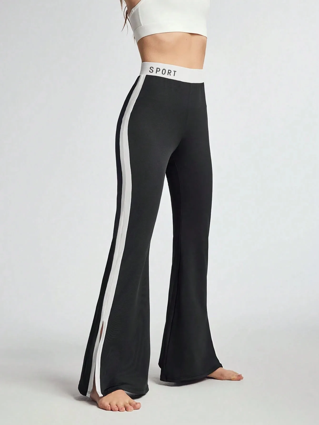 Flared Sports Leggings with Split Wide Leg