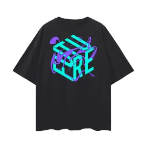 Future is Fluid Graphic Tee Teal and Purple Surreal Graphic Tee on front of Black Oversize Deep Drop Shoulder Tee - 190 GSM