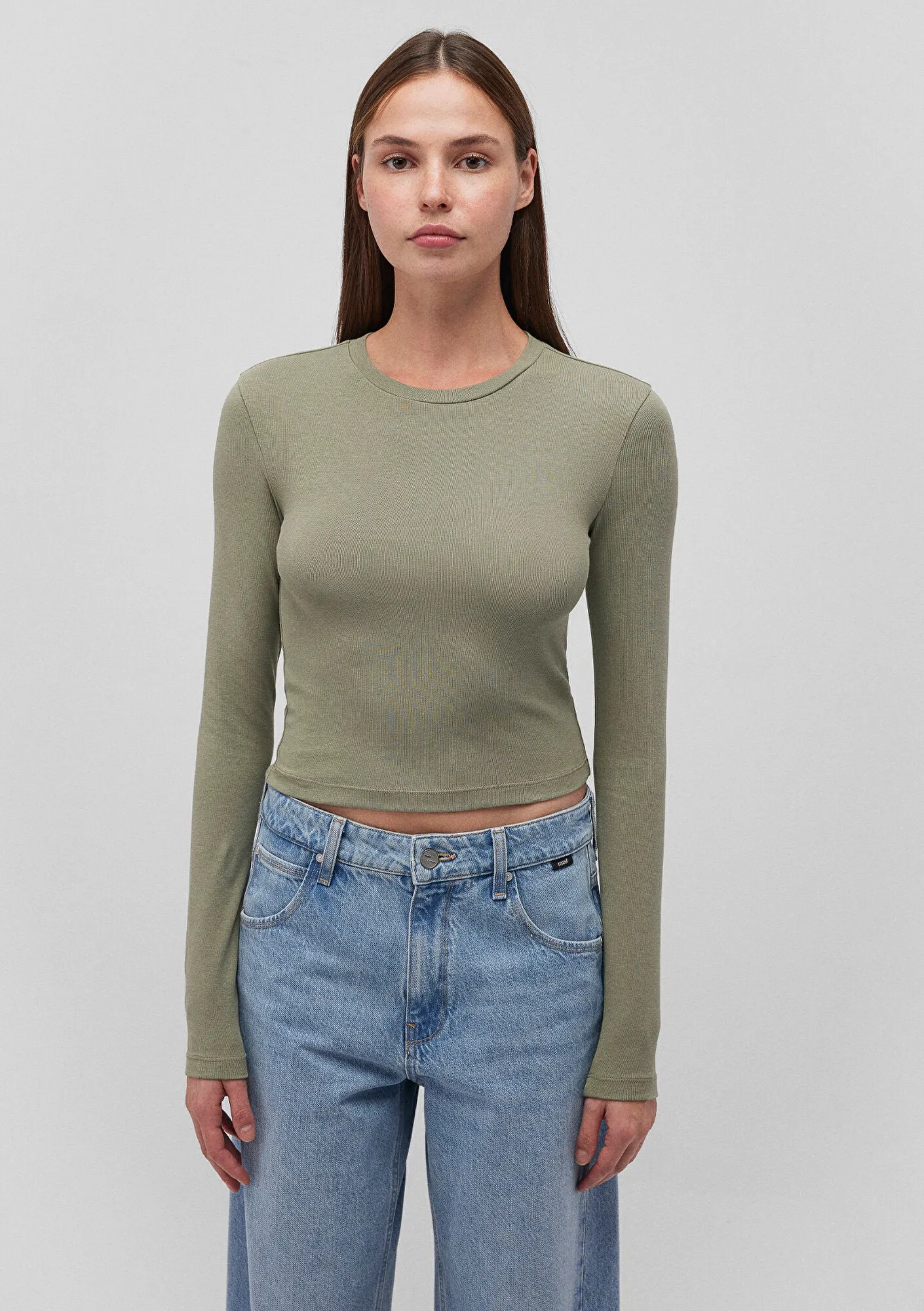 Green Long Sleeve Crop Basic T-Shirt
