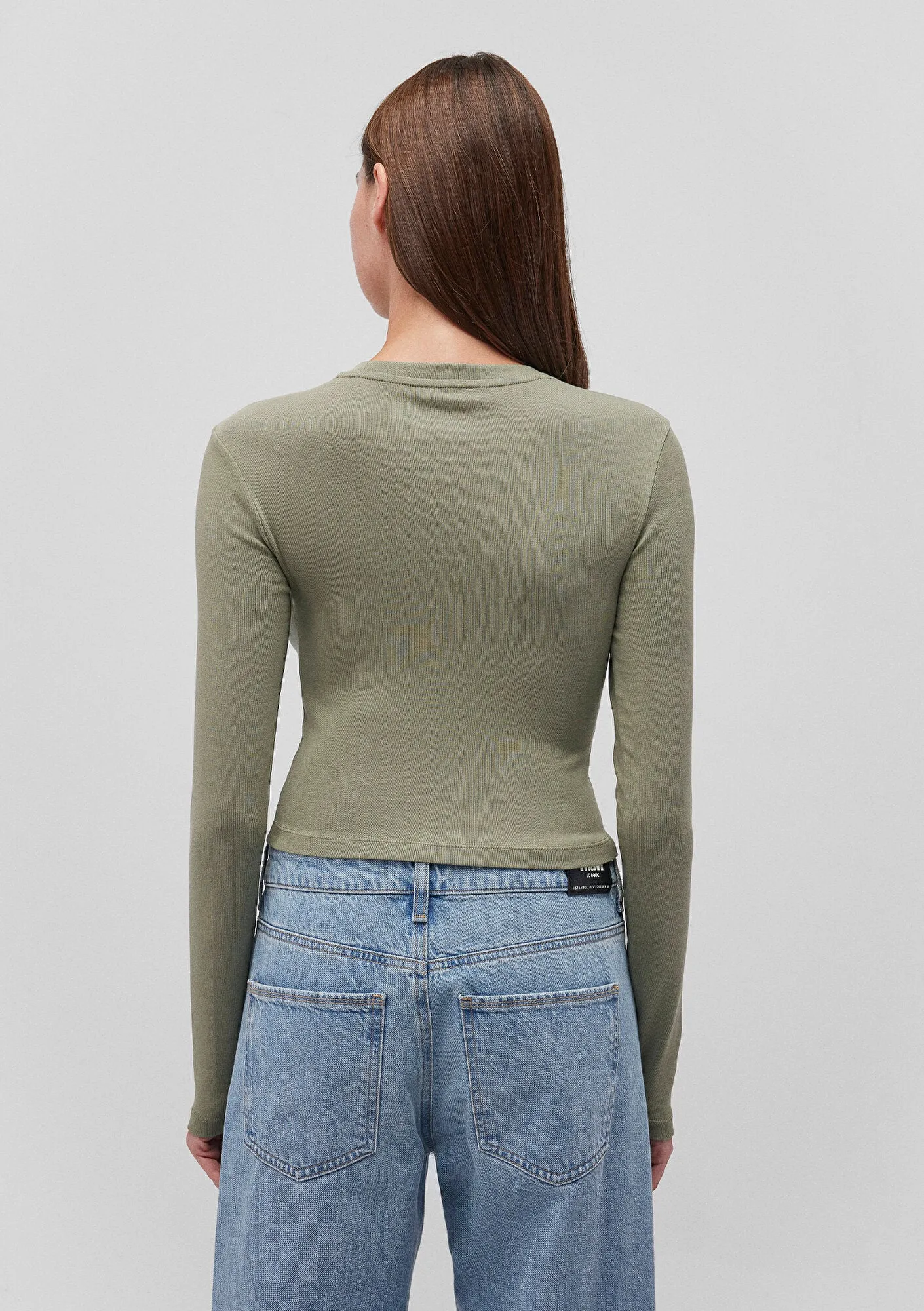 Green Long Sleeve Crop Basic T-Shirt