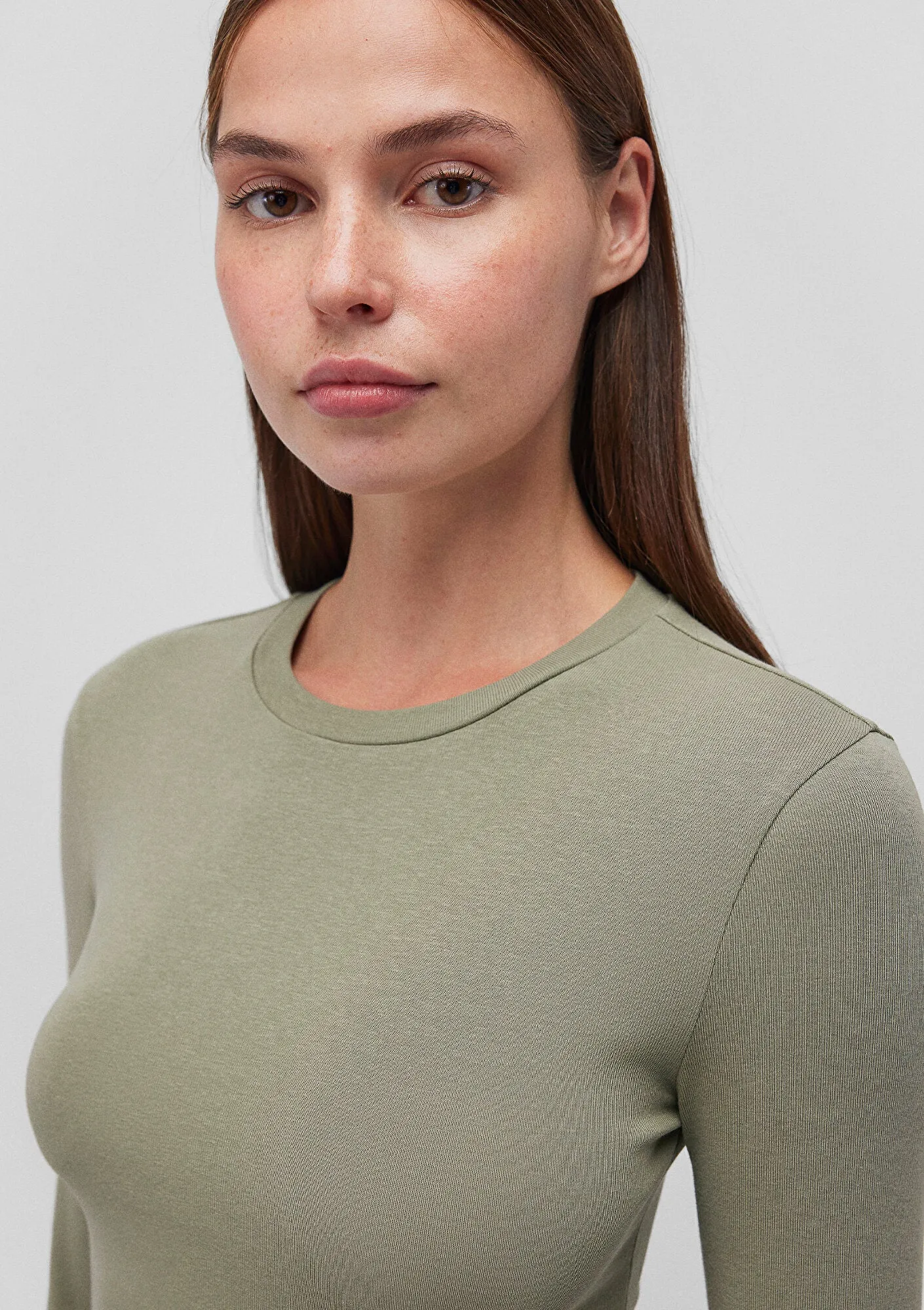 Green Long Sleeve Crop Basic T-Shirt