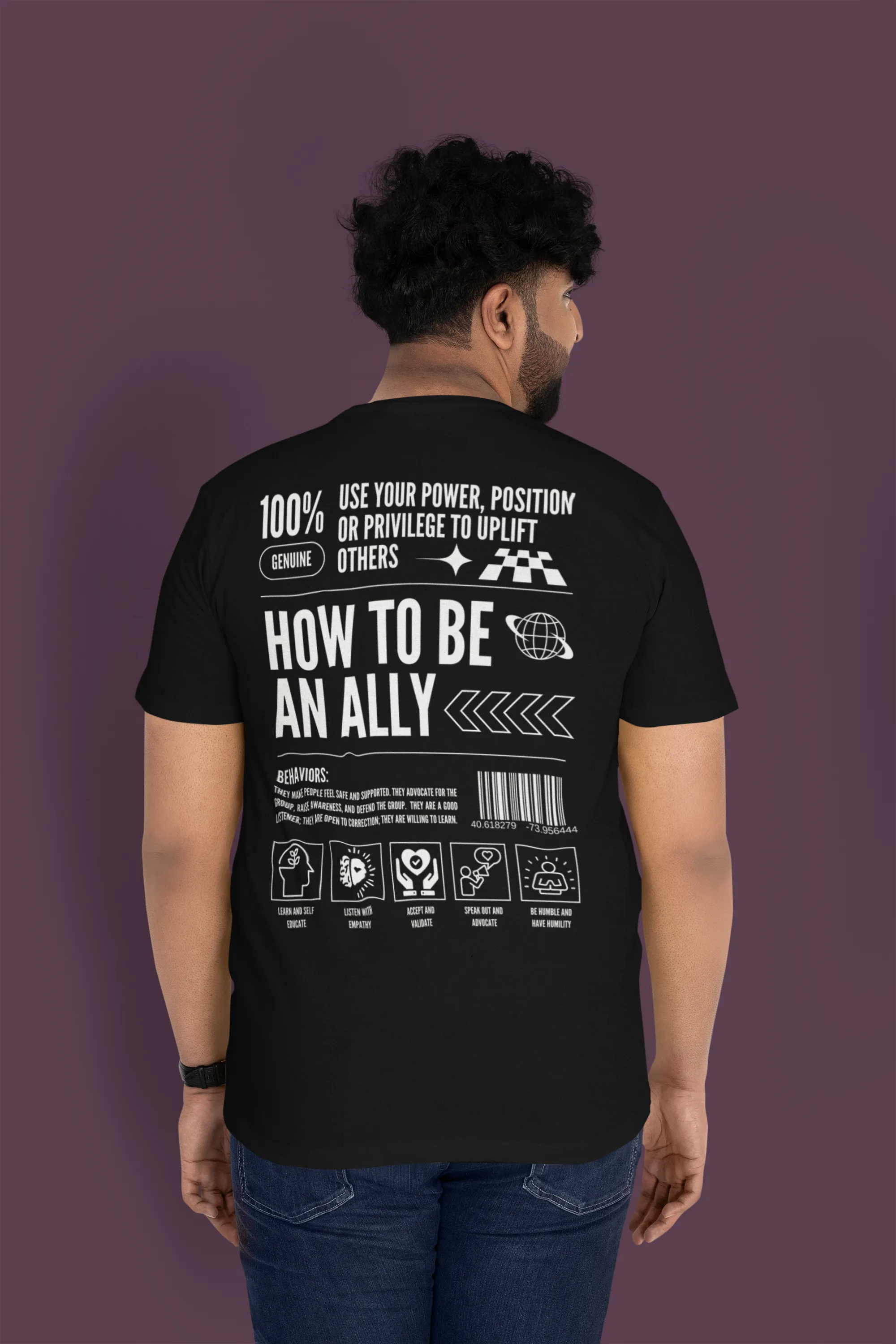 How to be an Ally Graphic Tee Streetwear Style LGBTQIA  Ally Black Oversize Deep Drop Shoulder Tee - 190 GSM