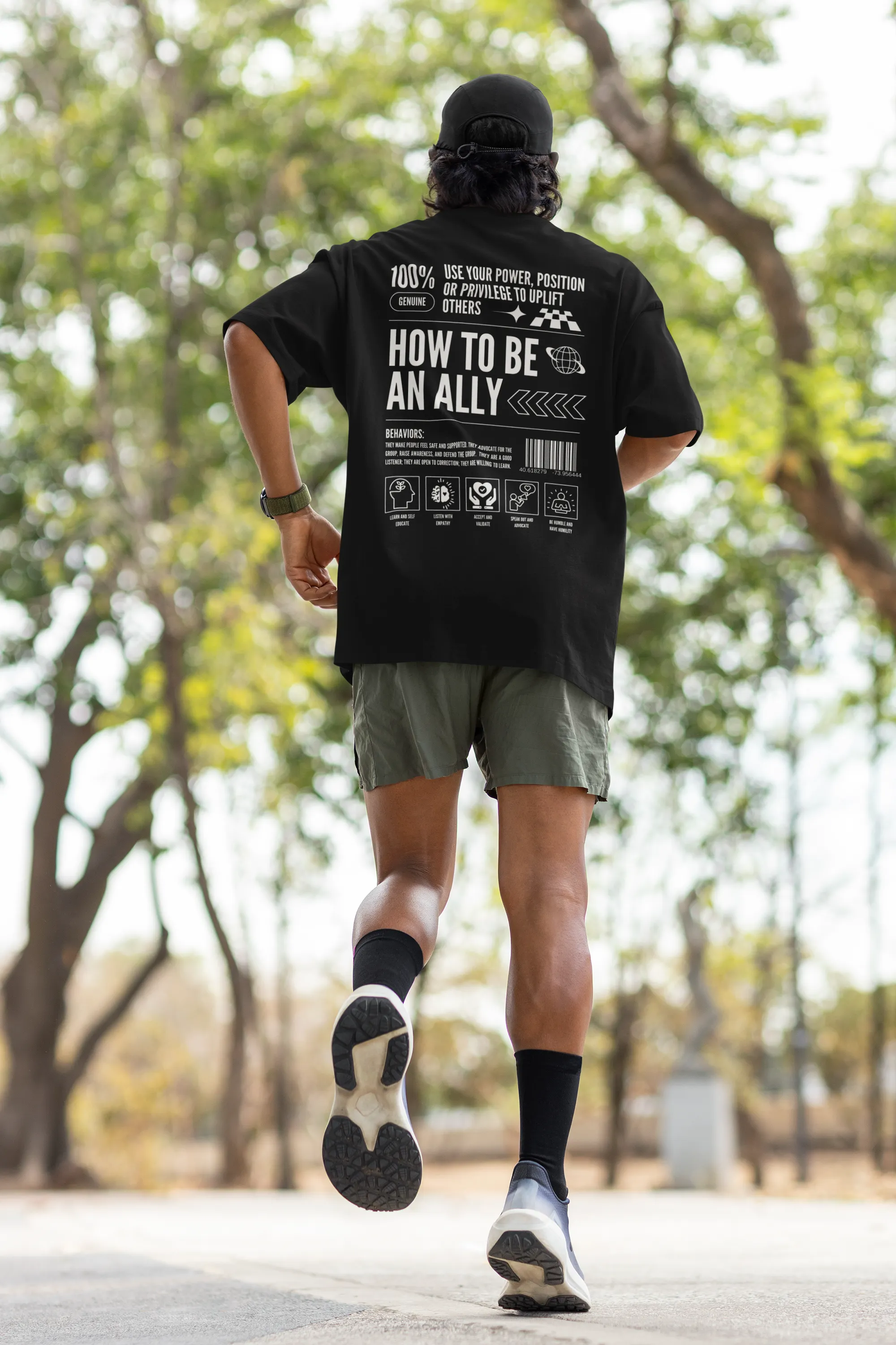 How to be an Ally Graphic Tee Streetwear Style LGBTQIA  Ally Black Oversize Deep Drop Shoulder Tee - 190 GSM