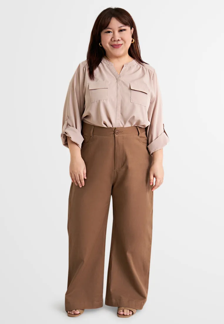 Jazz Soft Stretch Wide Leg Khaki Pants (904202)