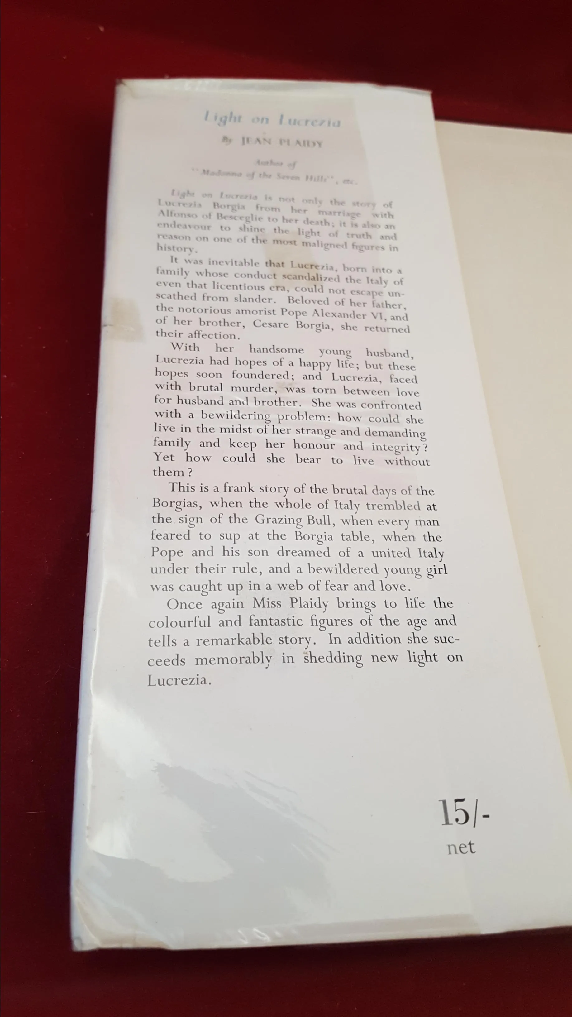 Jean Plaidy - Light On Lucrezia, Robert Hale, 1958, First Edition