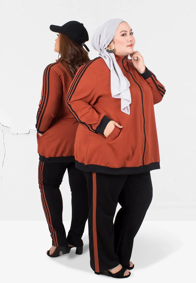 Jenner Striped Slimfit Athleisure Legging Pants - Burnt Orange