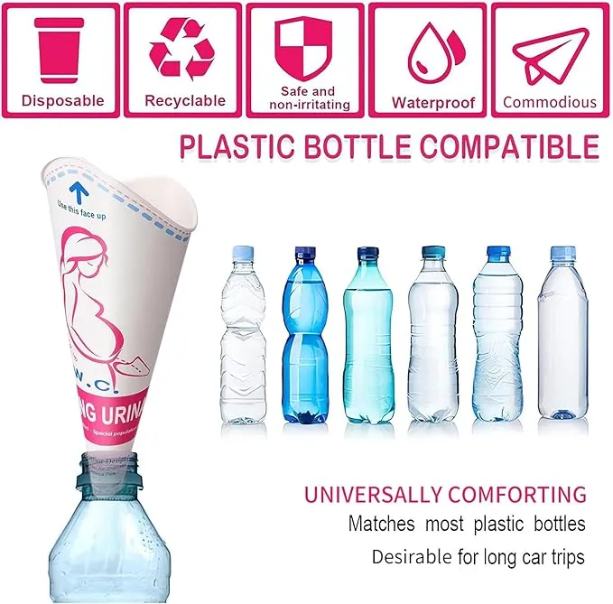 JIURUN 30PCS/50PCS Disposable Female Urination Device, Portable Pee Funnel Standing Pee Disposable for Women, Waterproof Paper Female Urinal Funnel for Travel, Camping, Hiking, Outdoor Activities