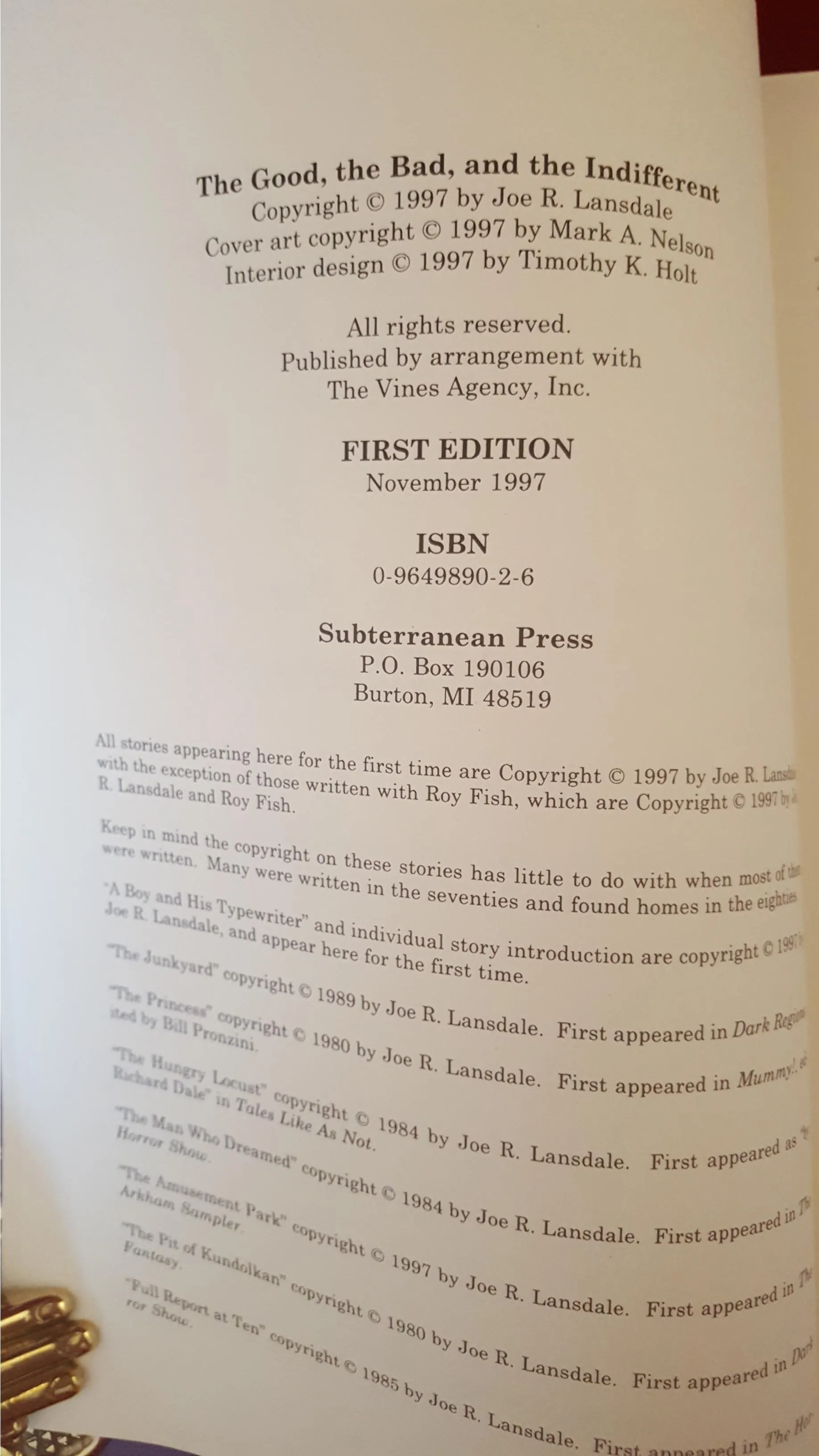 Joe R Lansdale - The Good, the Bad, and the Indifferent, Subterranean Press, 1997, 1st, Signed, Limited