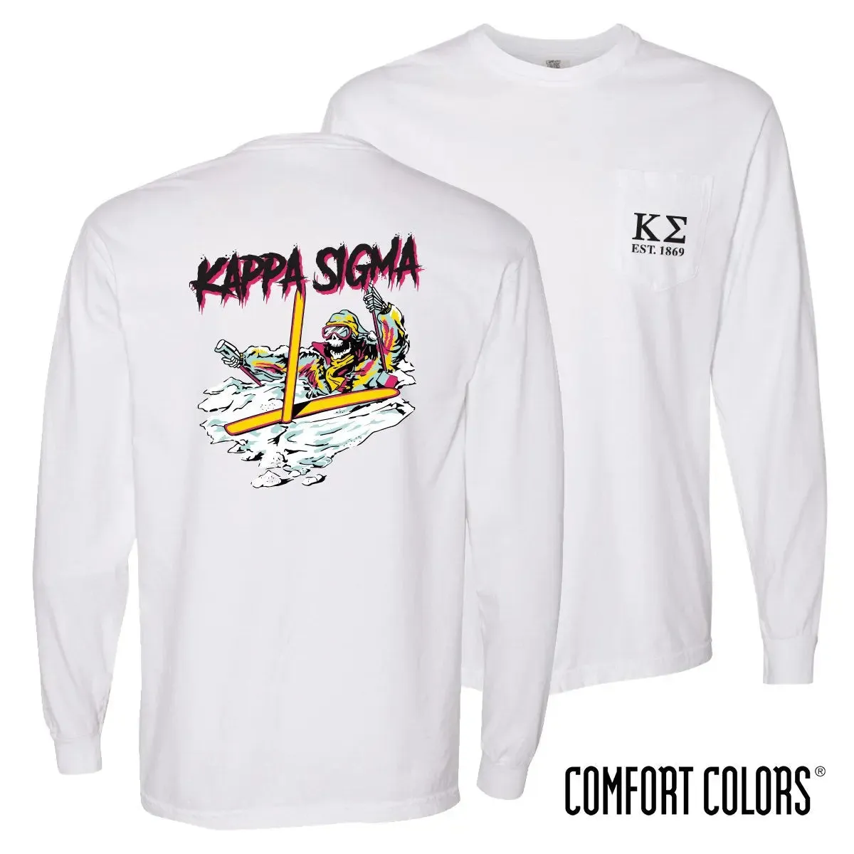 Kappa Sig White Long Sleeve Ski-leton Tee